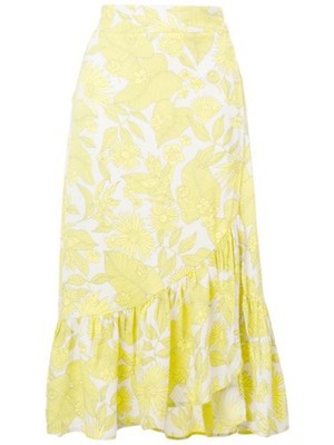 Baum und Pferdgarten Yellow Floral Asymmetic Ruffle Midi Skirt size xl eur 44