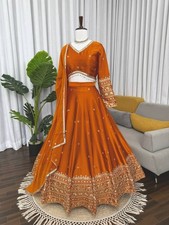Latest Japan Satin Orange Lehenga Choli With Dupatta For Indian Function