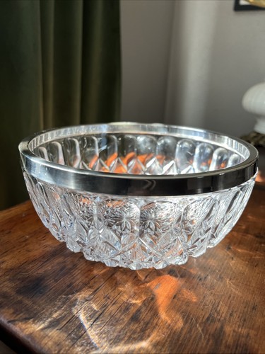 VTG 8.25inch Silver Plated Heavy Cut Crystal Bowl High Light Reflection - Picture 3 of 7