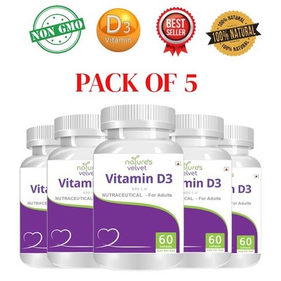 Natures.Velvet Vitamin D3 60 Softgels Bone Teeth Health Pack 5