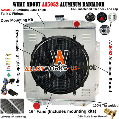 3 Row Radiator+Shroud Fan For 1954-1956 1955 Ford Fairline Country Squire V8 US