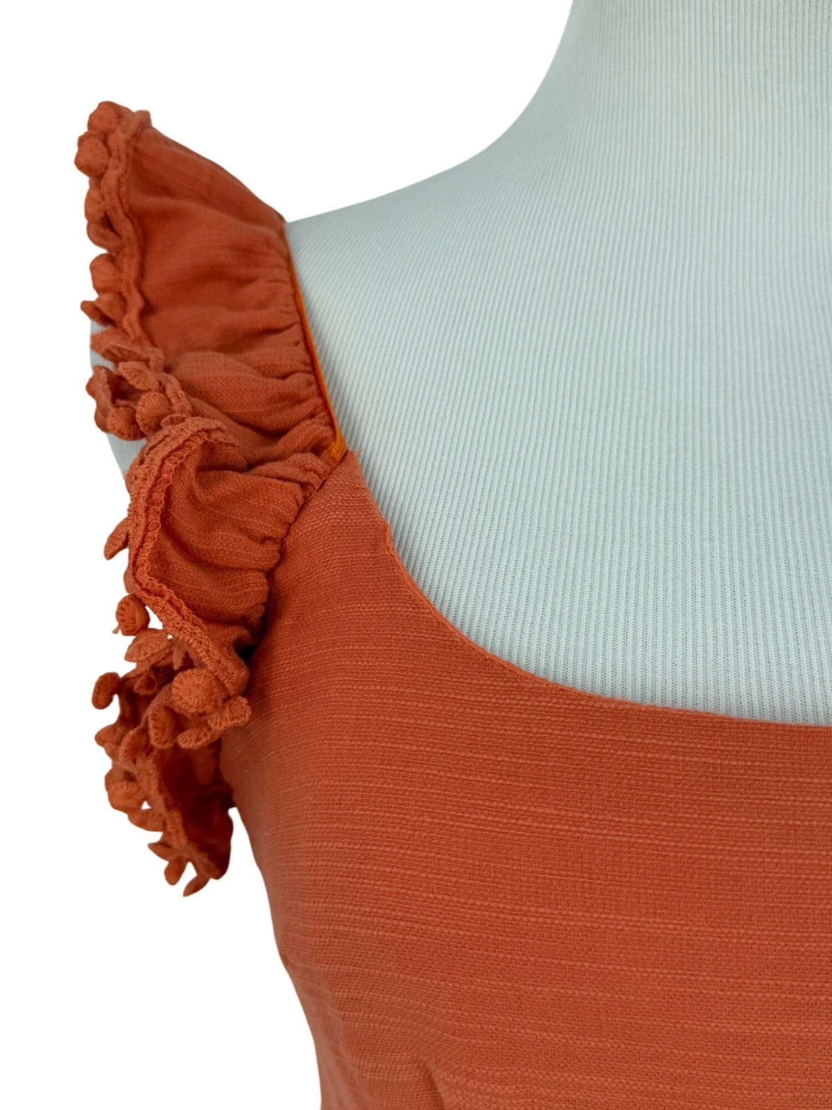 PALM ANGELS Selfie Leslie mini abito da festa in cotone a strati arancione all'uncinetto con volant