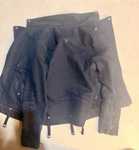 guess moto jacket large black denim asymmetric zip biker jacket men image 2