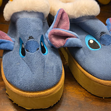 Disney Stitch Women  s Blue Slip-On Slippers Faux Fur Lined, US 9-10 Winter