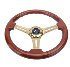 14350mm Wood Quick Release Steering Wheel 6 Bolts 1.5 Depth Dish Gold