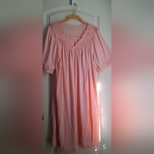 Vtg Shadow line night gown nylon sz L babydoll lace longwear sleepwear lightweig