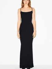 SKIMS Soft Ribbed Lounge Long Slip Maxi Dress Size XS Black Bodycon Feminine