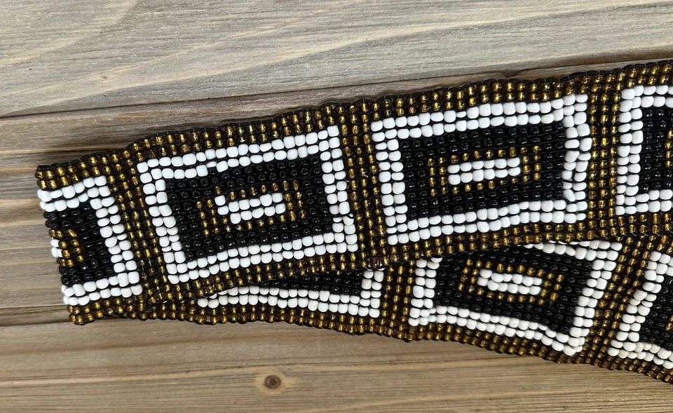 Dian BOHO Beaded Stretch Belt 2" Wide Aztec Wood Clasp - Image 4 of 4