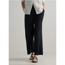 Quince 100% European Linen Pleated Trouser Black Wide Leg High Rise Pants 10