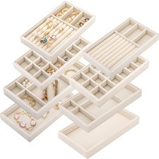 8 Pack Velvet Jewelry Trays | Stackable Organizer for Necklaces, Rings, Earrings