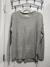 PINK ROSE Crew Neck Sweater Women's L Gray Waffle Knit Minimalist Neutral Preppy