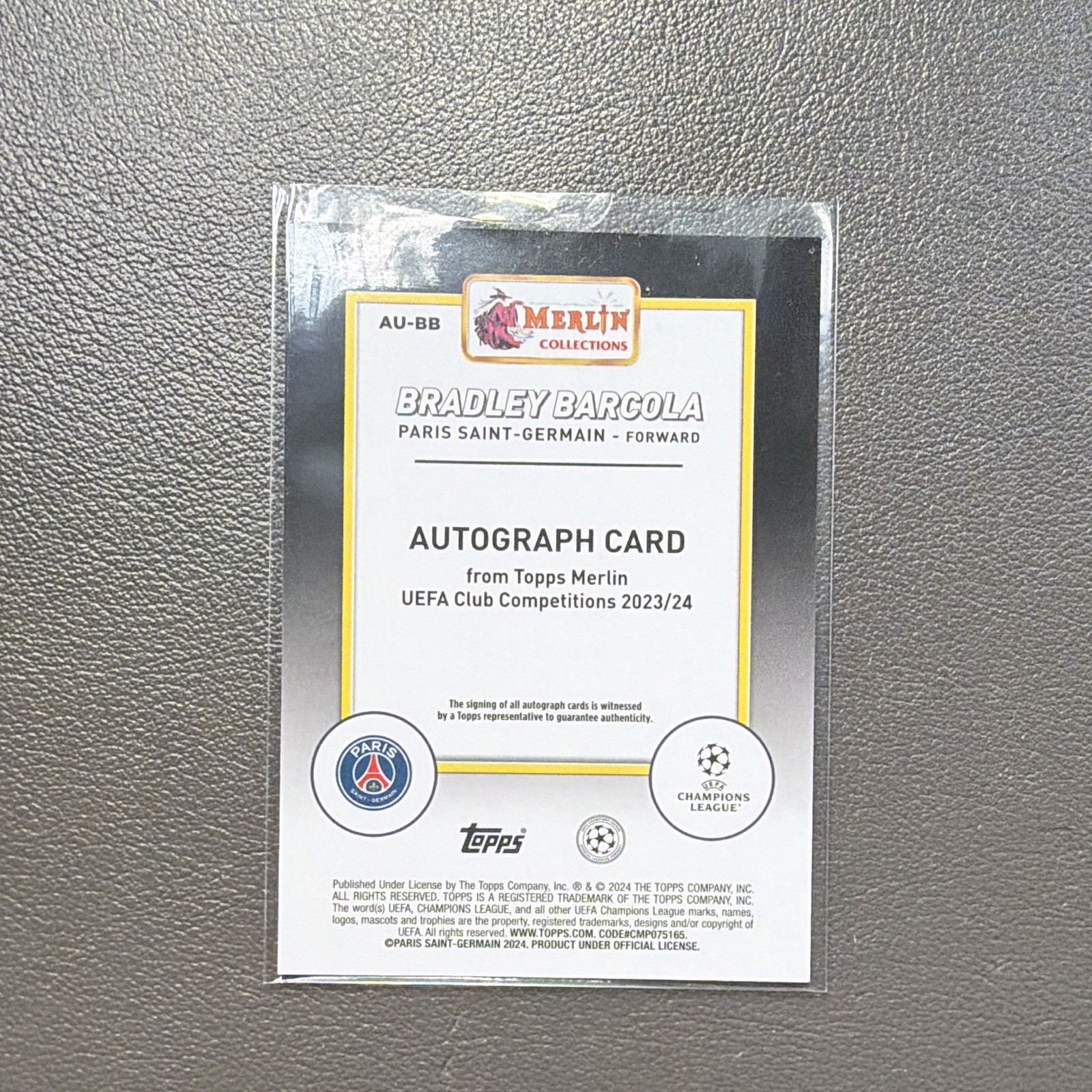 Topps Merlin Bradley Barcola PSG Silver Wave Auto RC /150 view 5
