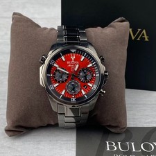 New Bulova Marine Star Men's Chronograph Quartz Watch Red Dial 98B350 43 mm