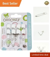 Durable Stainless Steel Diaper Pins - 8 Pack with Locking Closures in White