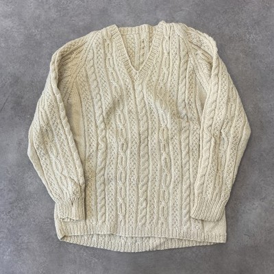 Arran Jumper Womens Small Chunky Cable Knit Chunky Wool Sweater, Off White