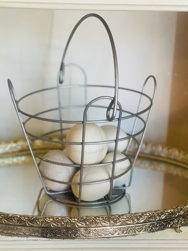 Cesta de recolección de huevos de metal de alambre granja decoración rústica | Metal vintage - Imagen 4 de 7