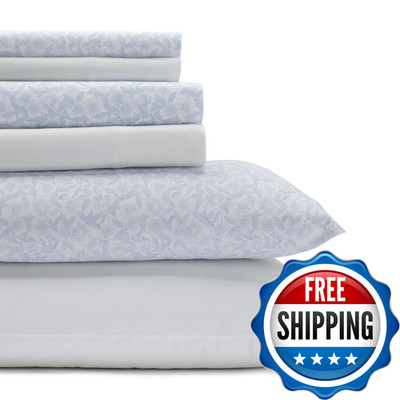Laura Ashley - Queen Sheets Cotton Percale 6-Piece Bedding Set Crisp Cool Home