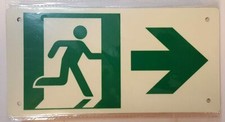 RUNNING MAN RIGHT ARROW EXIT SIGN -Adhesive Sign (Photoluminescent)-REF24-1027
