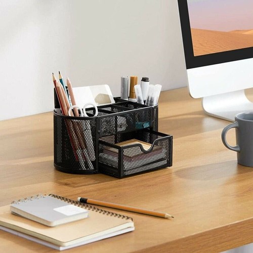 Box With Drawer Pen Holder Desk Organizer Metal Mesh Stationery Container - Picture 8 of 17
