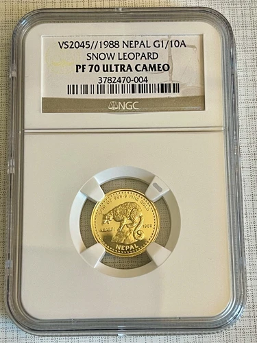 Nepal 1988 Snow Leopard 1/10 Asarfi 1/10 oz Gold NGC PF70 ULTRA CAMEO SKU# 1614