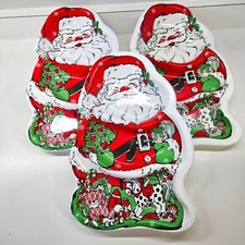 NEW VINTAGE Christmas Santa Claus Divided Serving Snack Tray Set of 3 USA Made