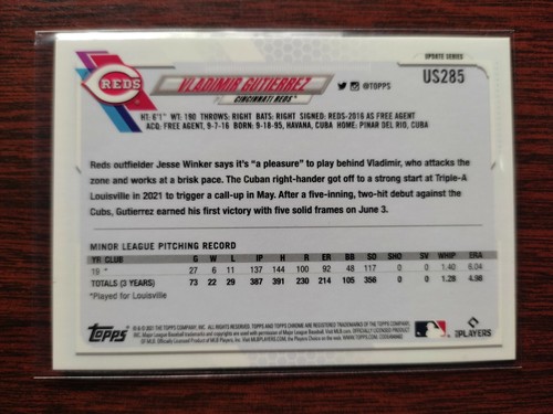 2021 Topps Chrome Update Sapphire Vladimir Gutierrez RC #US285 Cincinnati Reds - Picture 2 of 2