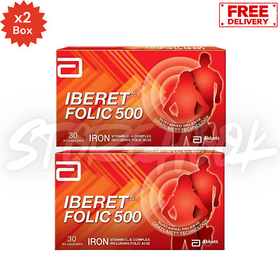 2x ABBOTT Iberet Folic 500 30'S Iron Vitamin C & B Complex Free Shipping