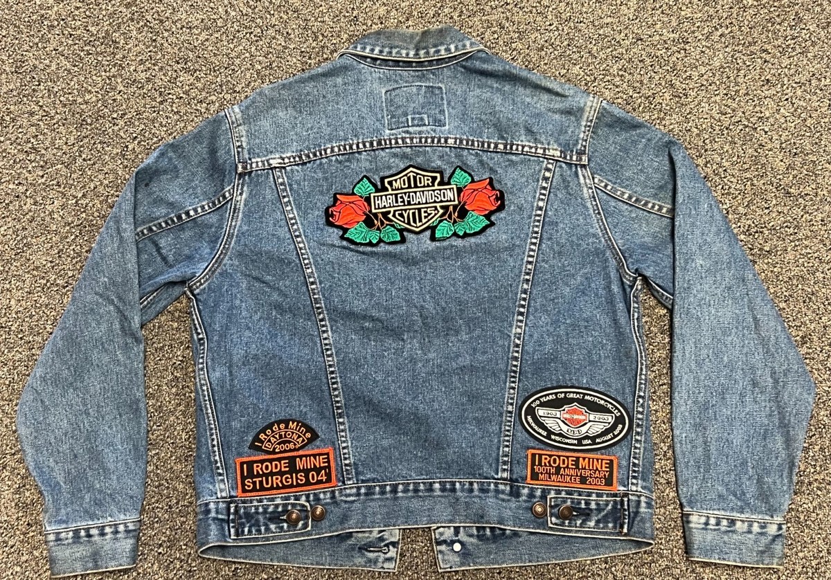 Custom Harley Davidson GAP Button up Denim Jacket w/ Pins
