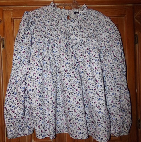 NWT $100 ENGLISH FACTORY WOMENS SIZE 1X BLUE MAROON FLORAL LONG PUFF SLEEVE TOP - 第 1/3 張圖片