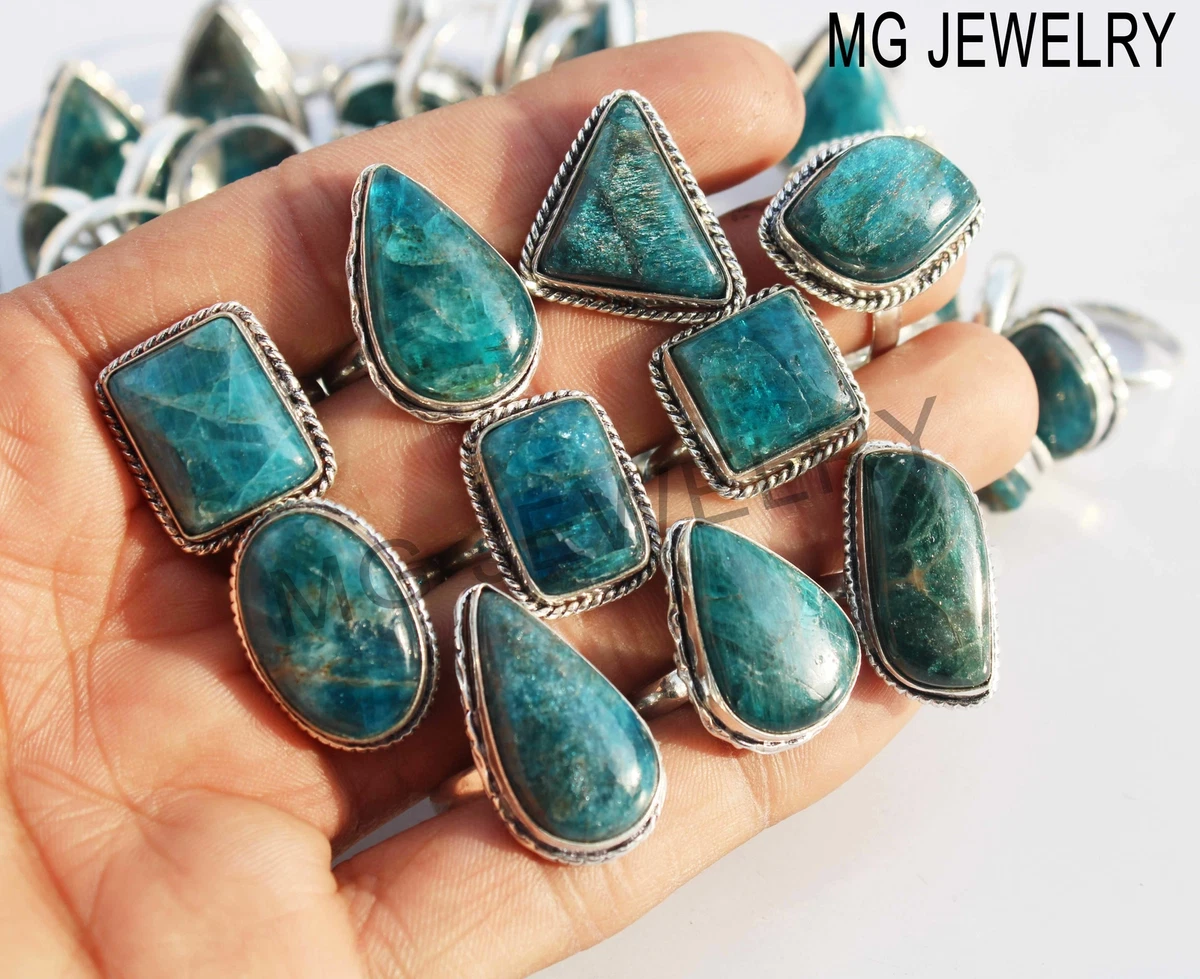 20 Pcs Lot Natural Blue Apatite Gemstone 925 Silver Plated Rings MFA236