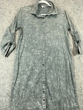 Cable & Guage Womens Small Shirt Dress Gray Acid Wash Collard Button Up Dress