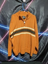 Warm South Pole Men's XL Orange Blue 1/4 Zip Striped Knit Sweater Y2K Hip Hop