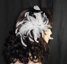 Silver Clear Rhinestone White Feather Bridal Wedding Hair Comb /4421