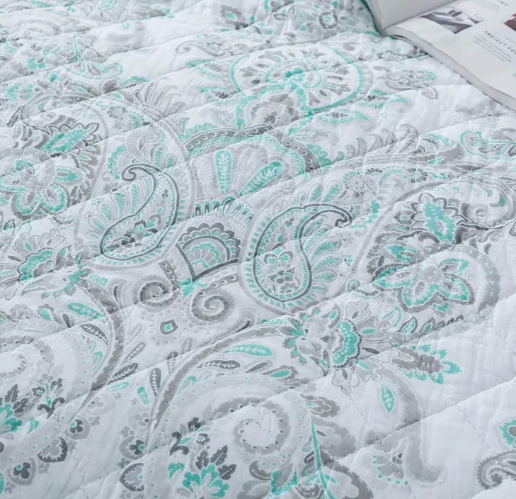 Juego de edredón KING 100 % algodón gris verde azulado casa de campo primitiva nuevo Foto 4 de 4