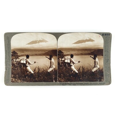 Japanese Men Mount Fuji Stereoview c1900 Japan Fujiyama Hikers