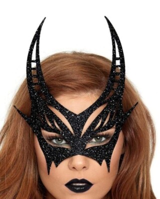 Leg Avenue Glitter Devil Mask, Black, One Size - A2821