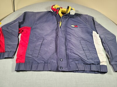 Vintage Tommy Hilfiger Jacket Mens XL Blue 90s Bomber Patina Fade