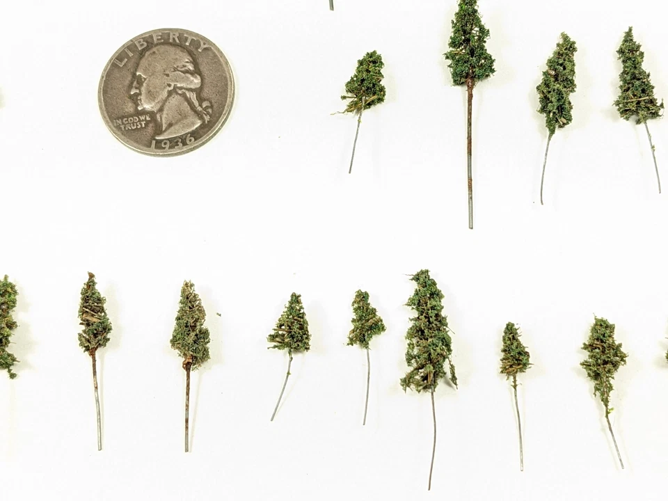 64 pcs Elk River Z Scale PINES Very Small Model Trees Railroad War Game 8mm 11mm - Image 2 of 4