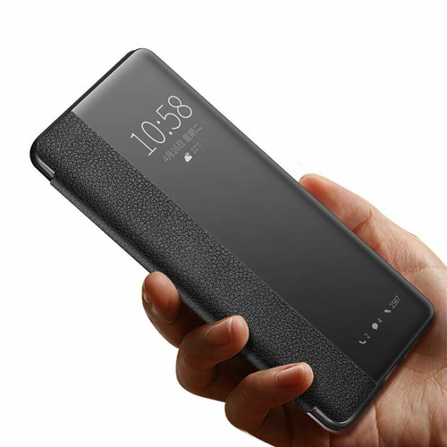 Luxury Genuine Cowhide Leather Window Flip Smart Case Cover F Huawei P30 P30 Pro - Picture 8 of 24