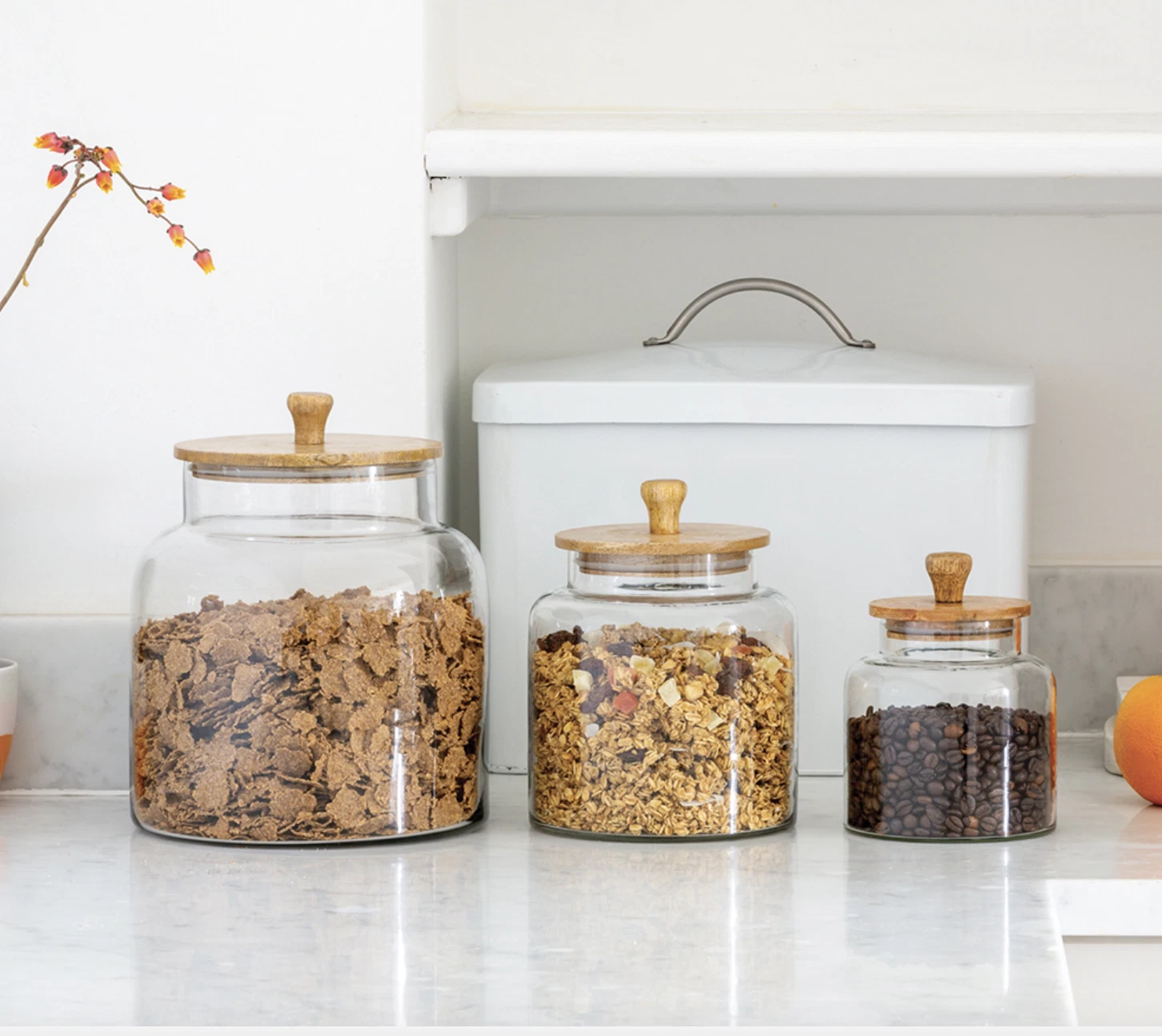 Giant Glass Jar, Kitchen Storage Large Glass Jar Mango Wood Lid, 2 Sizes