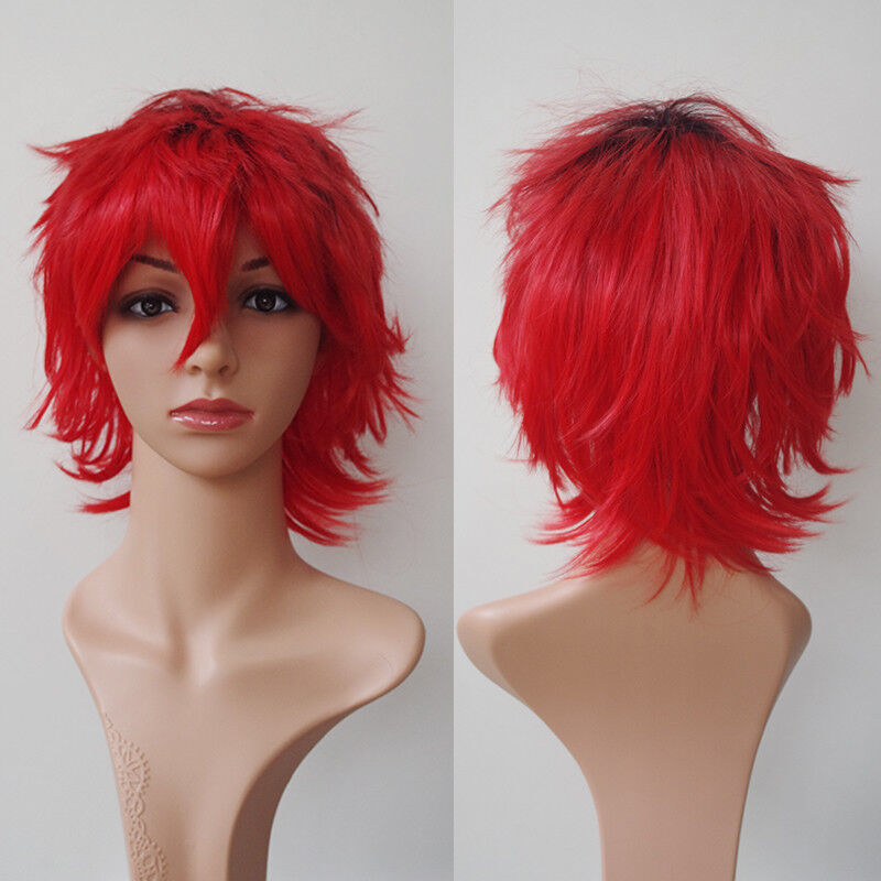 Boy Mens Anime 12Short Wig Cosplay Party Straight Hair Cosplay Full Wigs  Grey F