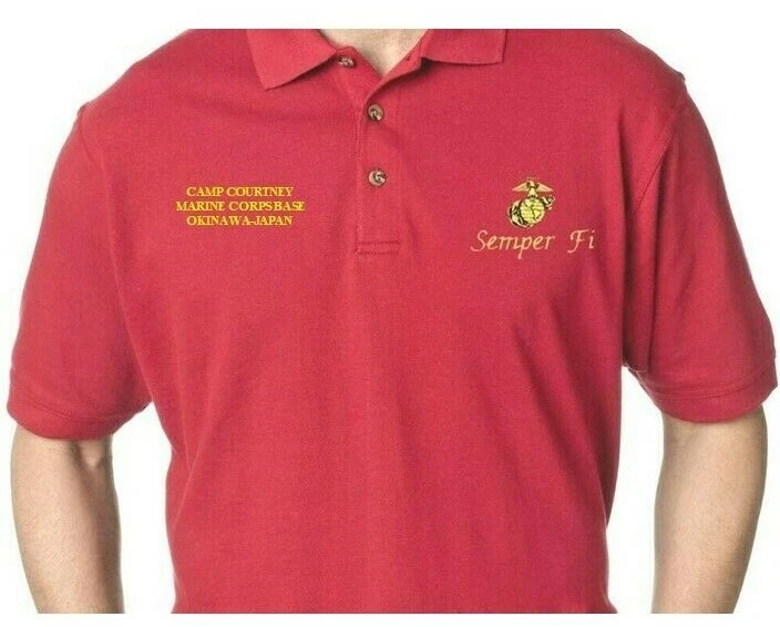 CAMP COURTNEY MARINE CORPS BASE-OKINAWA JAPAN*MARINE POLO SHIRT EMBROIDERED.