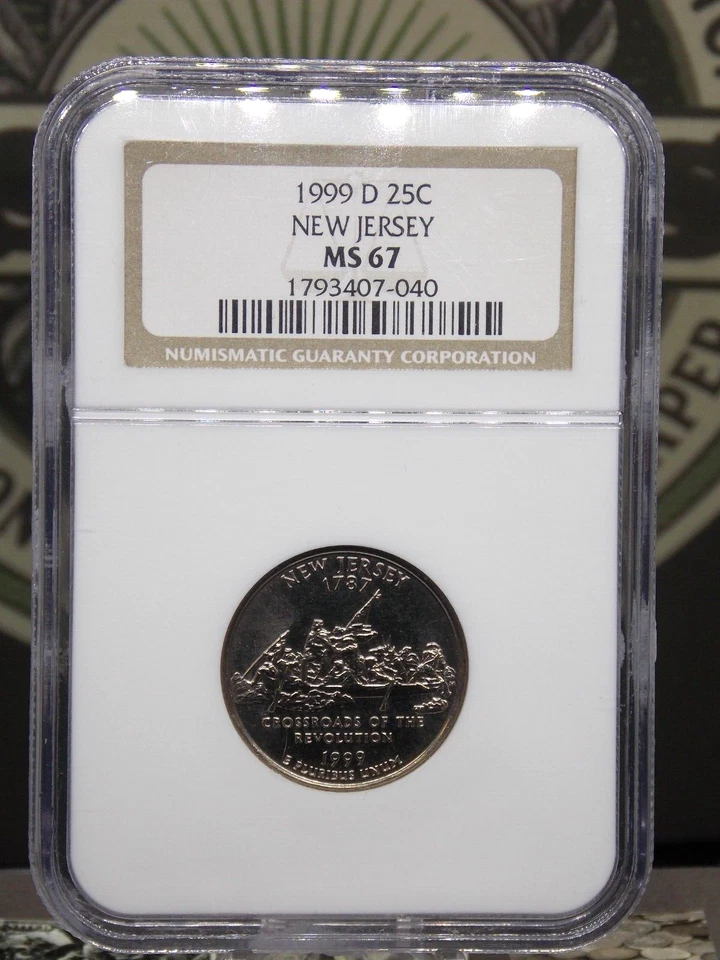 1999 "D" State ** NEW JERSEY** Washington Quarter 25c NGC MS67 #040 GEM BU ECC&C - Image 3 of 4