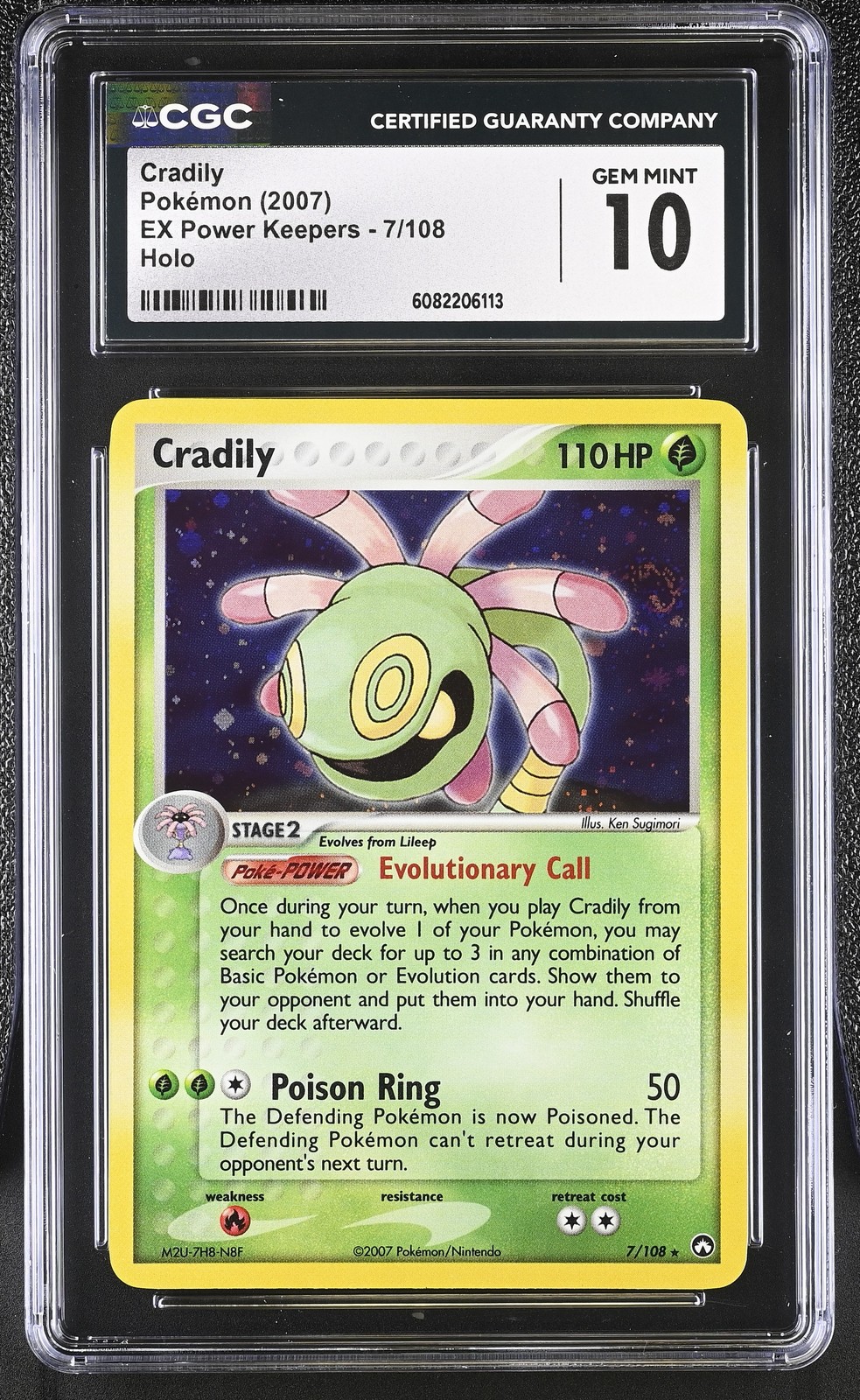 CGC 10 GEM MINT Cradily 2007 EX Power Keepers 7/108 Holo SWIRL Pokemon Card