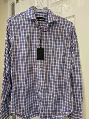 Bugatchi Men's Long Sleeve Button Down Shirt - Blue Medium 