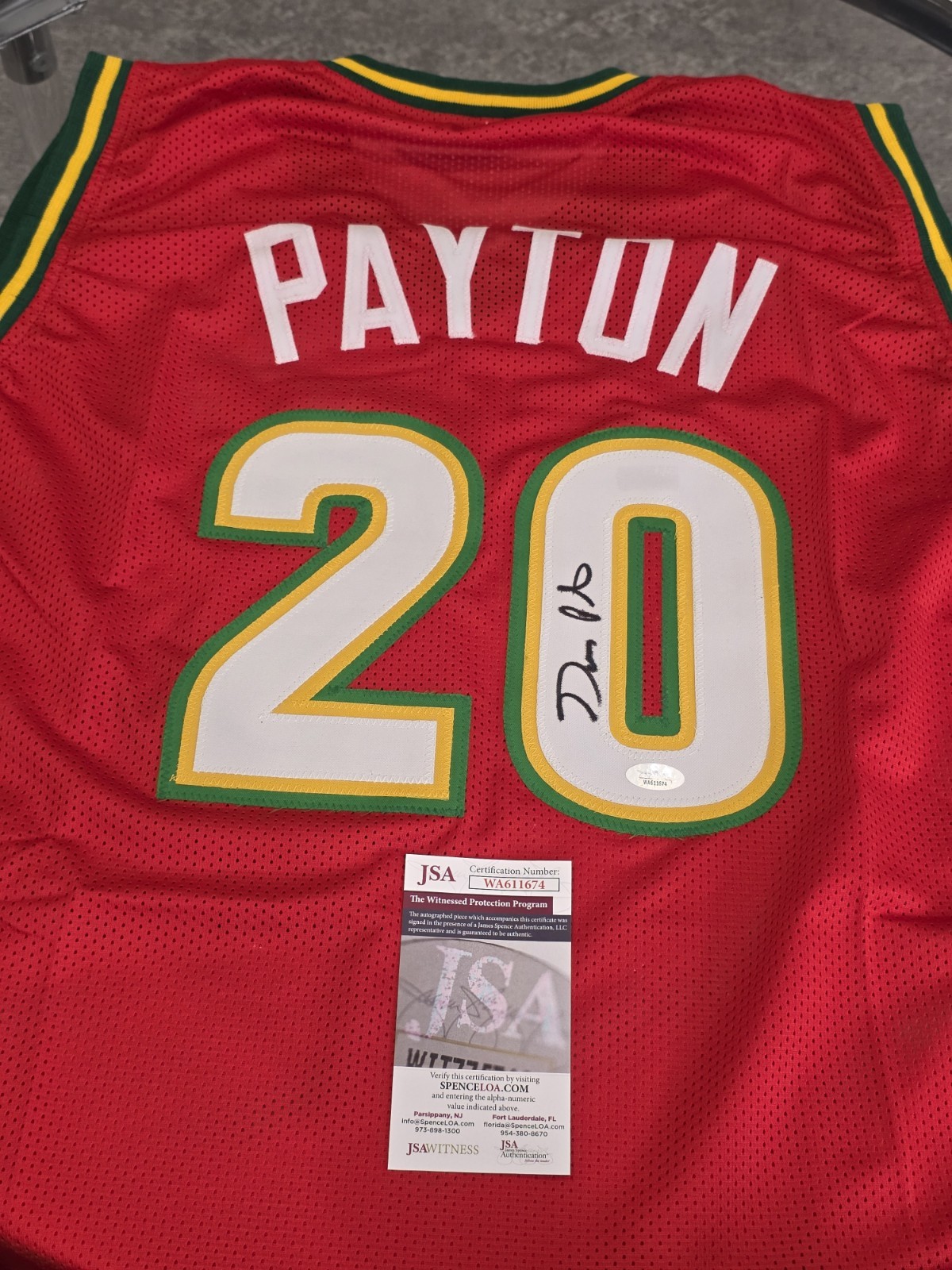 Gary Payton Autographed Signed Seattle Supersonics / Jersey JSA COA Red Custom Jersey 