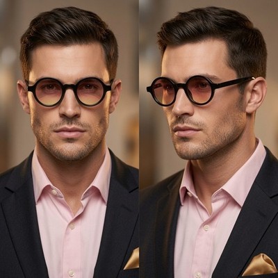 Mens Retro Round Sunglasses Black Frame Orange Yellow Lens Circular Shade Trendy