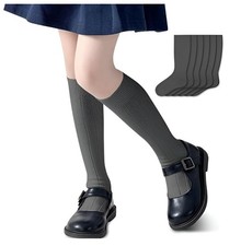 6 Pack Girls Knee High Socks Cotton School Uniform Cable Knit White Black Navy