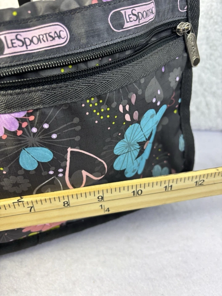 LESPORTSAC Multicolor Flowers Birds Butterfly Nylon Messenger Crossbody Bag 2Zip - Image 4 of 4