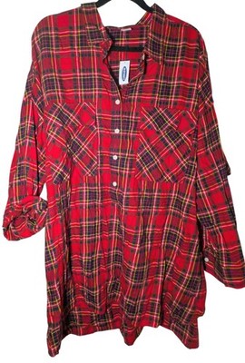 Old Navy Plus Size 3X Tunic Top Red Plaid Flannel Long Sleeve NWT